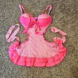Victoria's Secret Pink Striped Candy Shop Apron with Bra Lingerie sz 36C